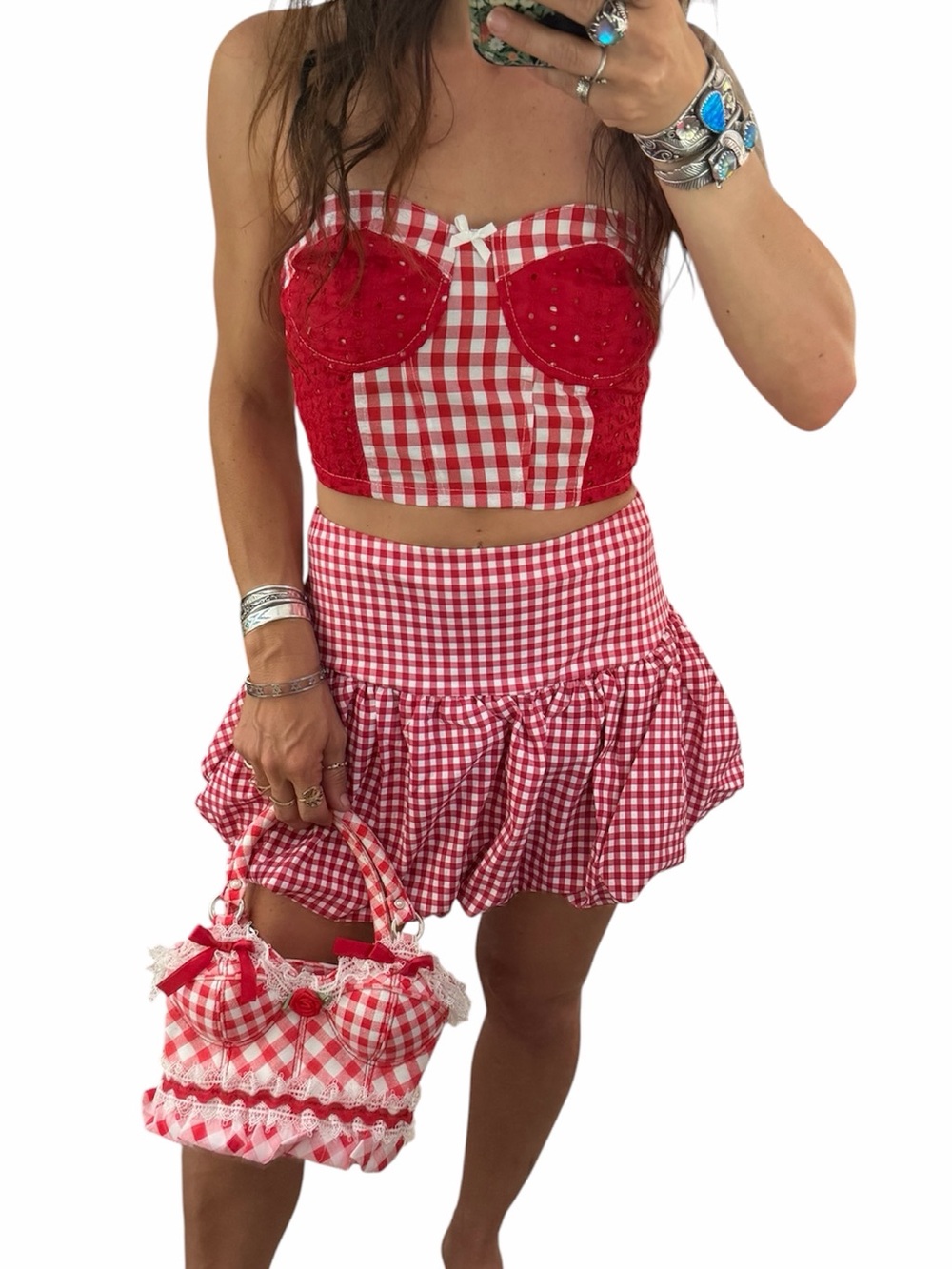 Dolls kill Red Gingham handbag with matching skirt and top